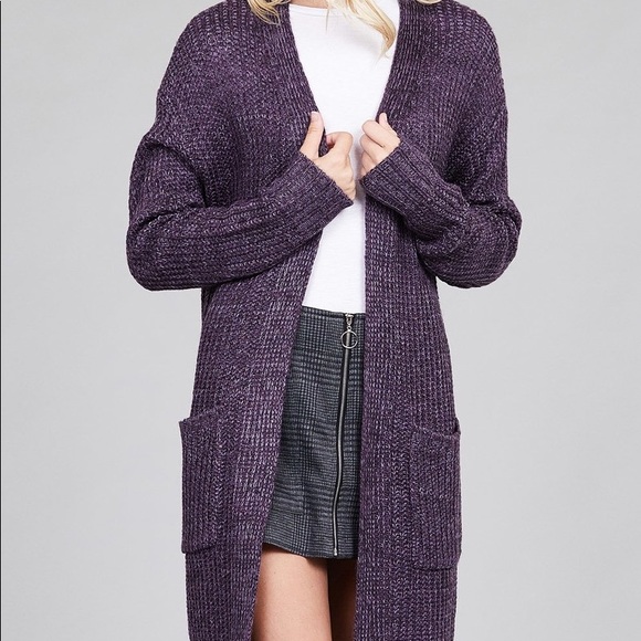 Open Front Violet Sweater Cardigan - Picture 2 of 4